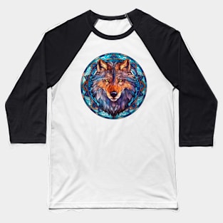 Stained Glass Wolf #3 Baseball T-Shirt